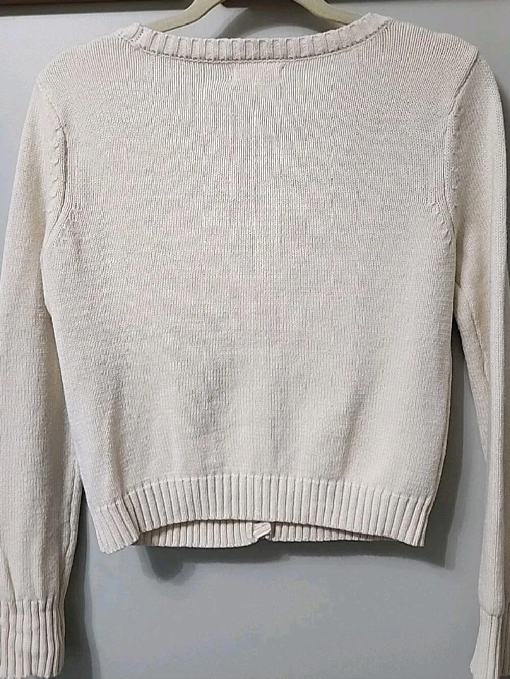 LC Lauren Conrad Ruffle Pointelle Cardigan Ivory Cream V-Neck Knit Sweater Small